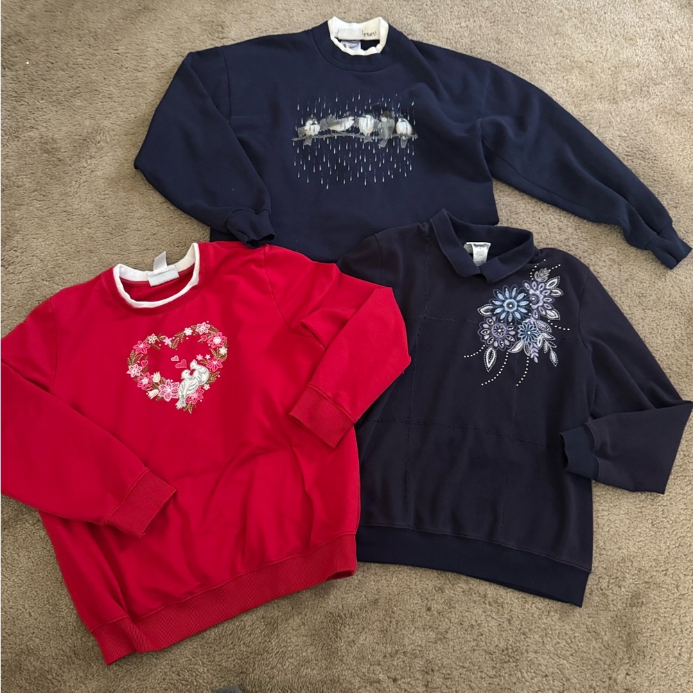 Alfred Dunner Navy and Red Crewneck Tops